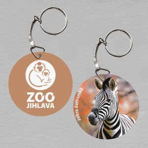 ZOO Jihlava - Zebra damarská - logo - klíčenka kulatá