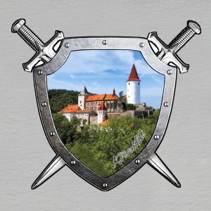 Křivoklát - hrad - magnet štít s meči