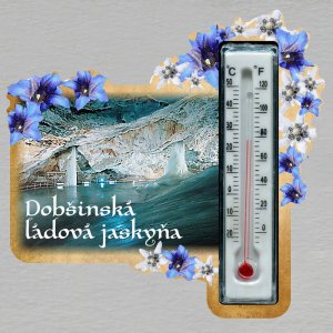 Dobšinská l'adová jaskyňa - magnet s teploměrem - obdélník s květy