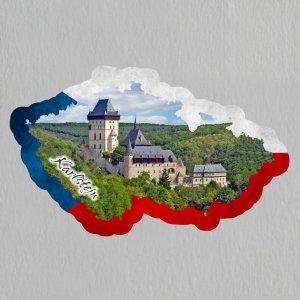 Karlštejn - magnet mapa rám vlajka