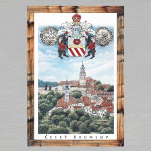 Český Krumlov - Panorama + znak - magnet C6 rám