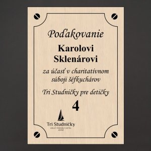 Hotel Tri Studničky - Plaketa s gravírem