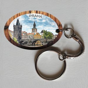 Praha - Karlův most den - klíčenka ovál