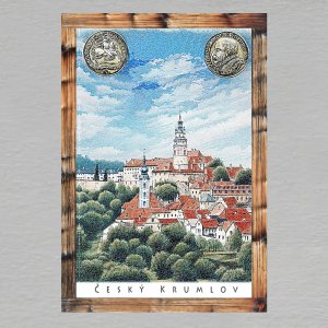 Český Krumlov - Zámek, mince - magnet C6 rám