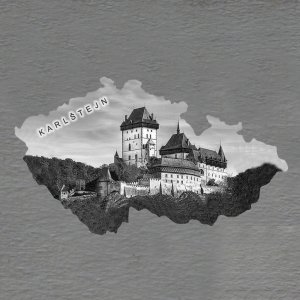 Karlštejn - magnet mapa - černobílá